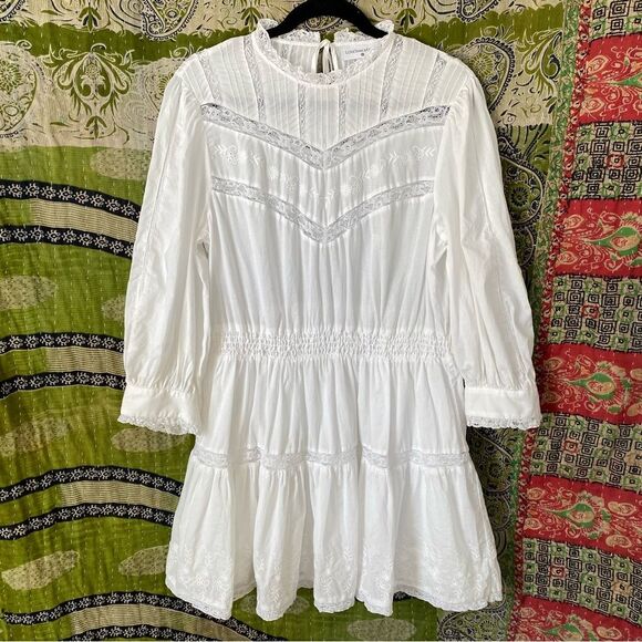 LoveShackFancy x Target White Talulah Pintuck Yoke Lace Dress Size Large - Picture 2 of 16